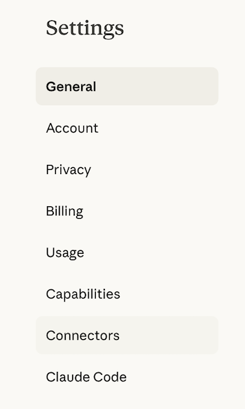 Claude Settings Menu Connectors